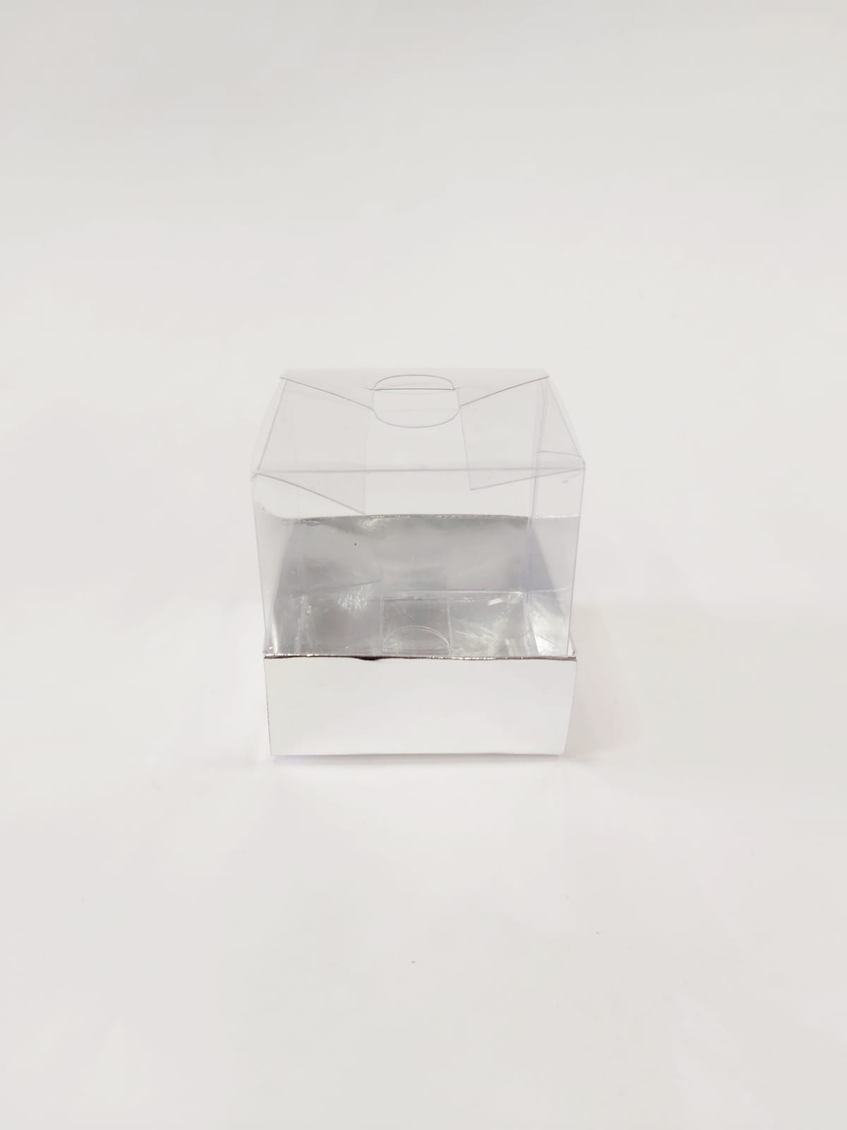 6x6x6 Gümüş Altı Karton Üzeri Asetat Kutu