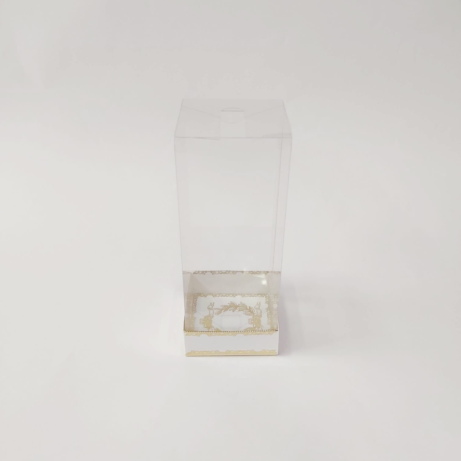 8x8x20 Altın Yaldızlı Beyaz Altı Karton Üzeri Asetat Kutu