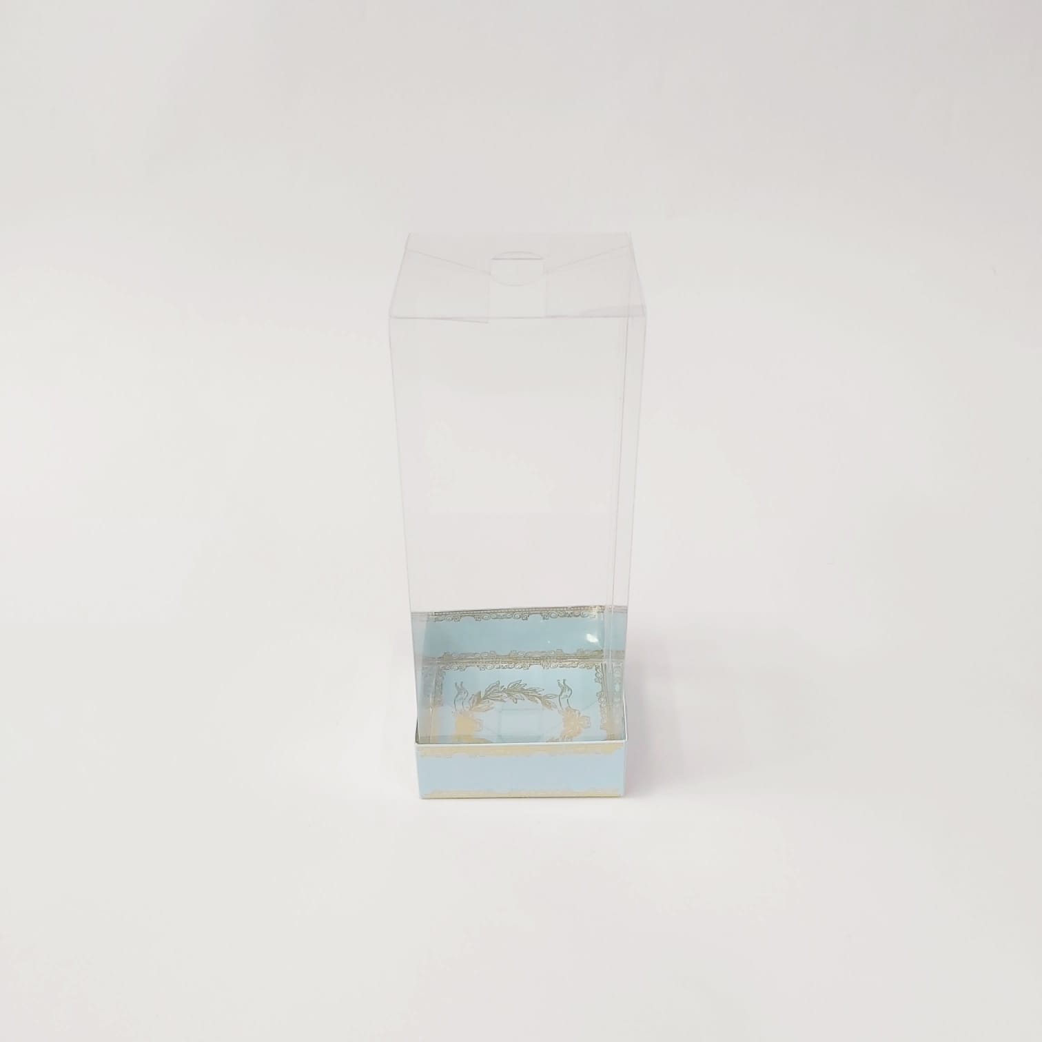 8x8x20 Altın Yaldızlı Mavi Altı Karton Üzeri Asetat Kutu