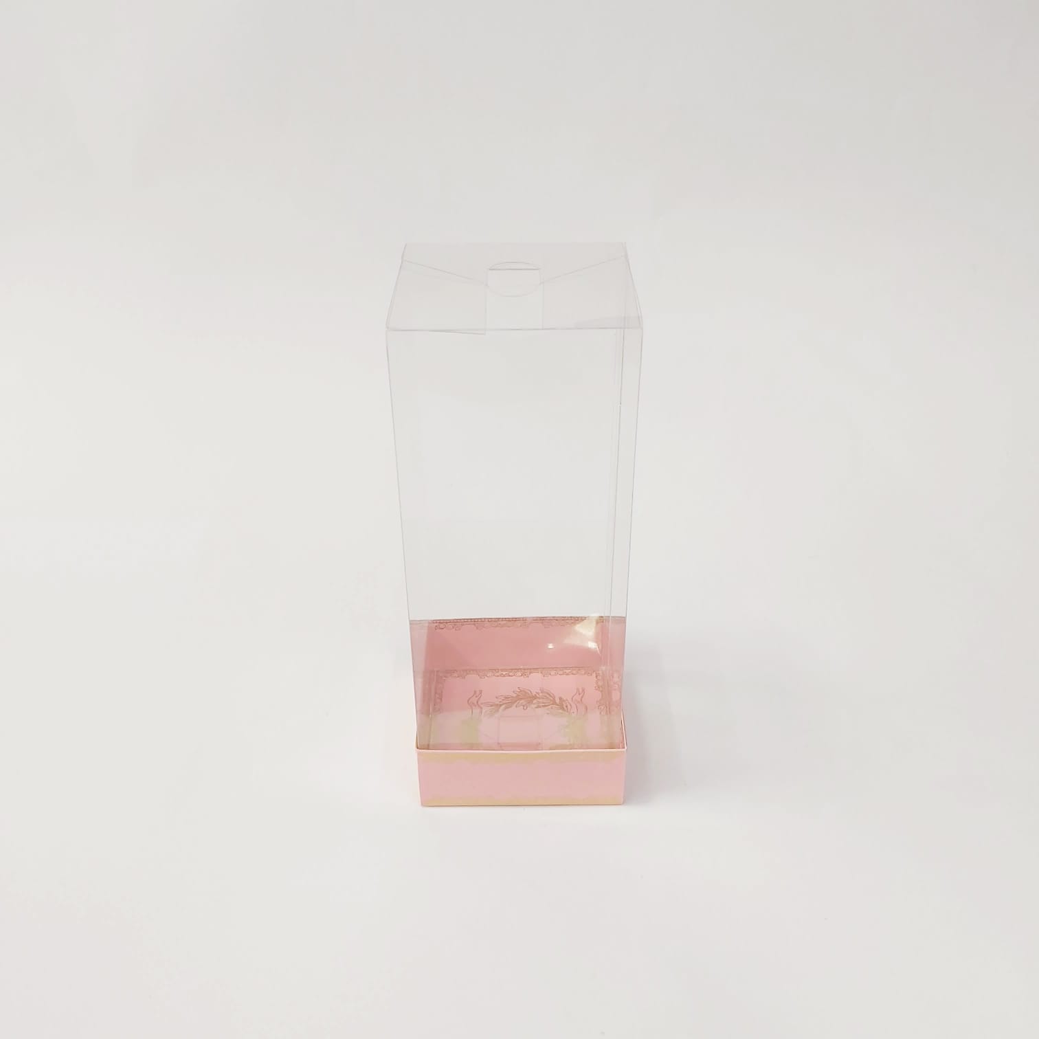 8x8x20 Altın Yaldızlı Pembe Altı Karton Üzeri Asetat Kutu