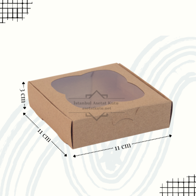 11x11x3 Kraft Çiçek Desen Pencereli Kutu