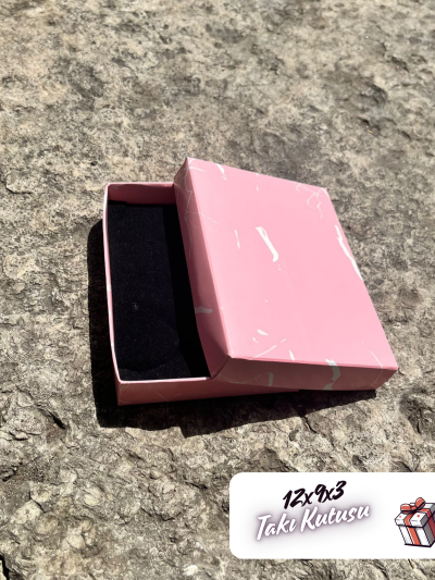 12x9x3 Pembe Mermer Desenli Süngerli Takı Kutusu [Demonte 25 Adet]