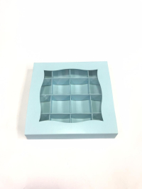 18x18x3 16 Bölmeli Mavi Çikolata Kutusu