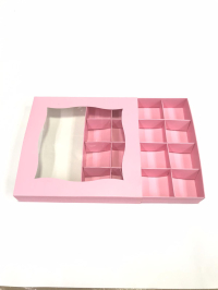 18x18x3 16 Bölmeli Pembe Çikolata Kutusu