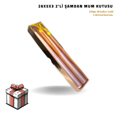 26x5x3 Altın 2'li Şamdan Mum Kutusu