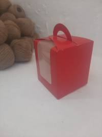 Kırmızı Renkli Tekli Cupcake Kutusu 9x9x10